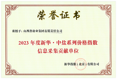乐竞荣获 “2023年度新华 · 中盐系列价格指数信息采集贡献单位”